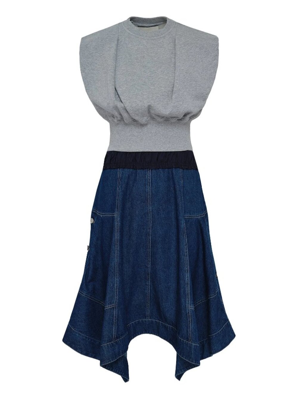 3.1 Phillip Lim French Terry Combo Dress Denim with Vest Grey Blue 8